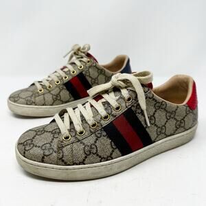 Gucci Ace GG Supreme Monogram Web Stripe Sneakers Size 36